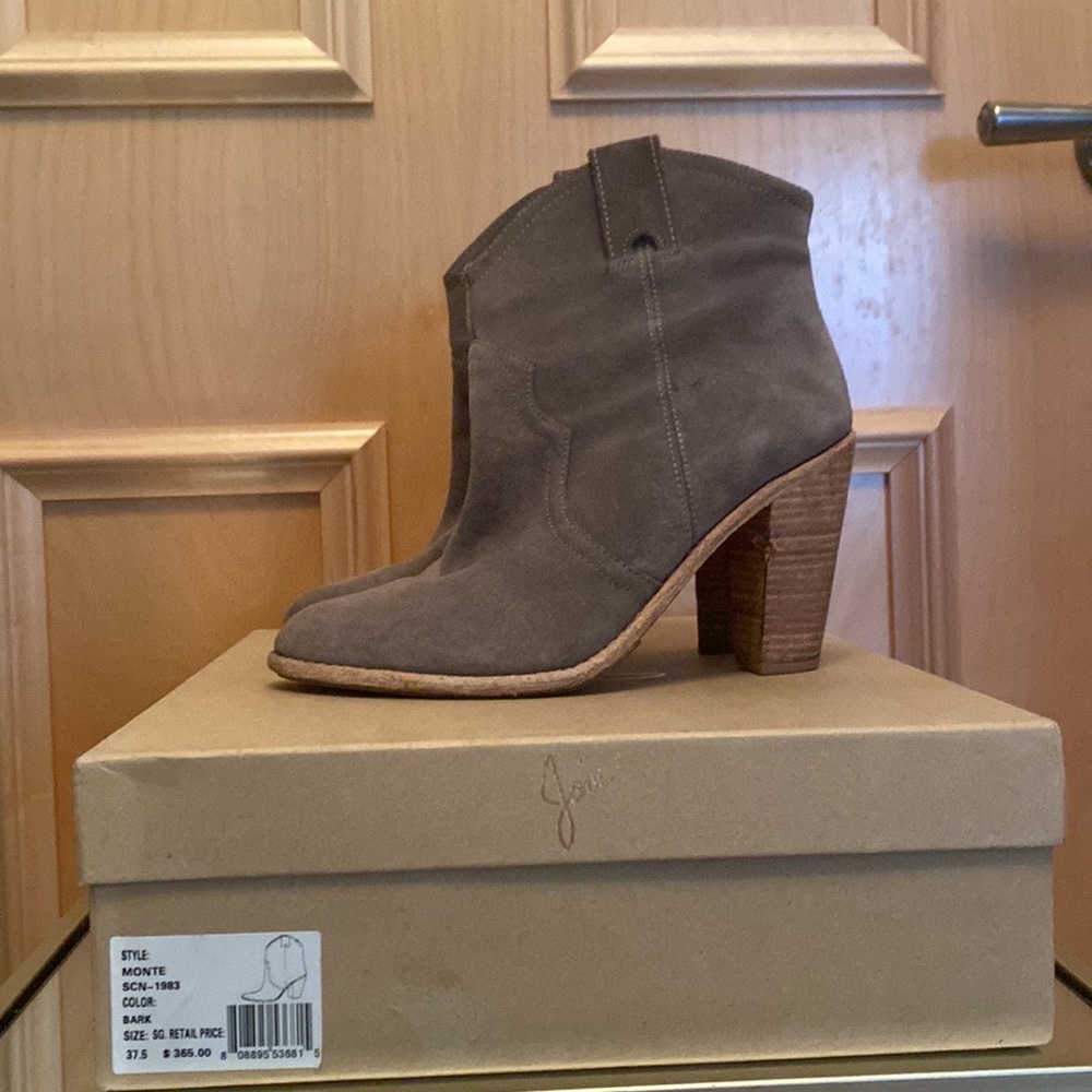 Joie Monte Western Boot in Brown Suede Bark Size 37.5 / 7.5 in Org Box